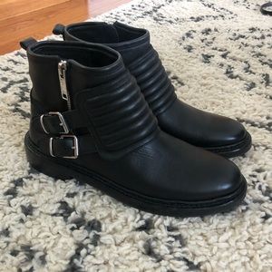 Burberry Brit Leather Moto Biker Ankle Boots